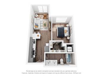 1 bed, 1 bath, 614 sqft, $2,444