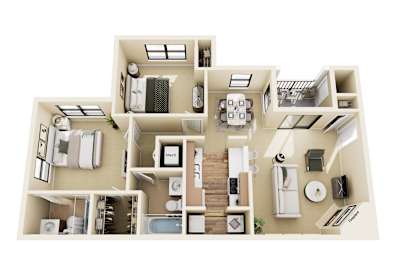 2 beds, 2 baths, 1,070 sqft, $1,495