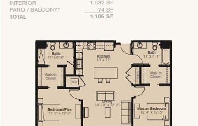 2 beds, 2 baths, 1,032 sqft, $2,095