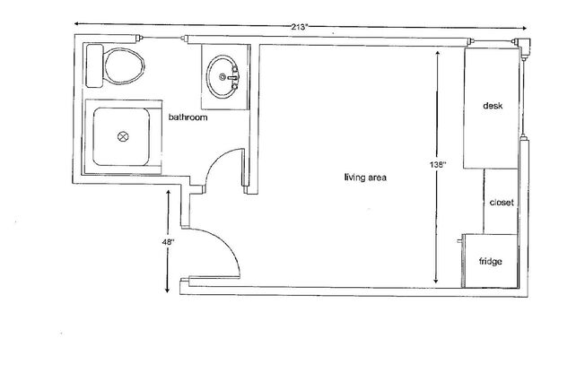 Studio, 1 bath, 210 sqft, $949, Unit 202