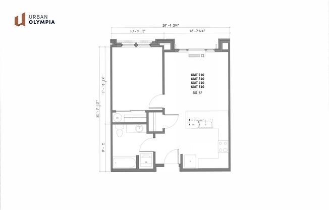 1 bed, 1 bath, 589 sqft, $1,750, Unit 310
