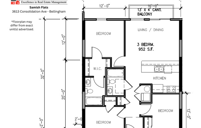 3 beds, 2 baths, 952 sqft, $2,325, Unit 504