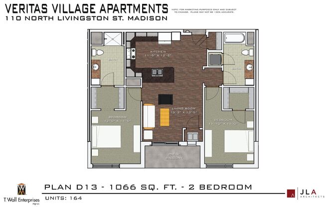2 beds, 2 baths, 1,066 sqft, $2,779, Unit 164