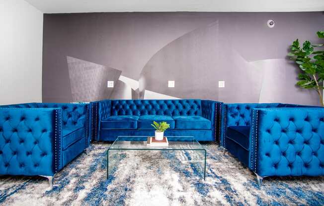 Clubroom with blue sofas