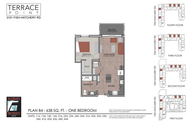 1 bed, 1 bath, 638 sqft, $1,540, Unit 124