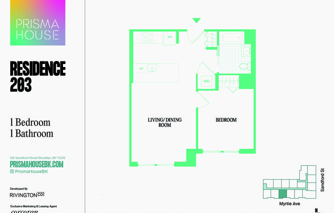 1 bed, 1 bath, $3,621, Unit 203