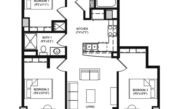 3 beds, 2 baths, 896 sqft, $4,475, Unit 311