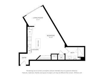 Studio, 1 bath, 610 sqft, $2,874