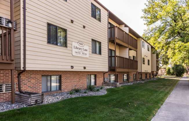 Grand Forks, ND Library Lane Apartments exterior with sidewalk