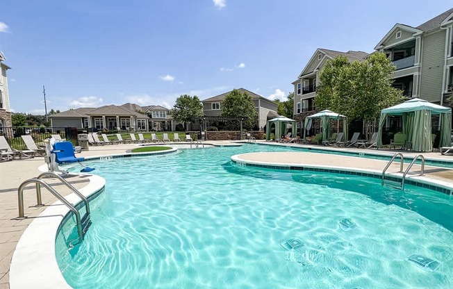 Pool with swim lane and cabanas