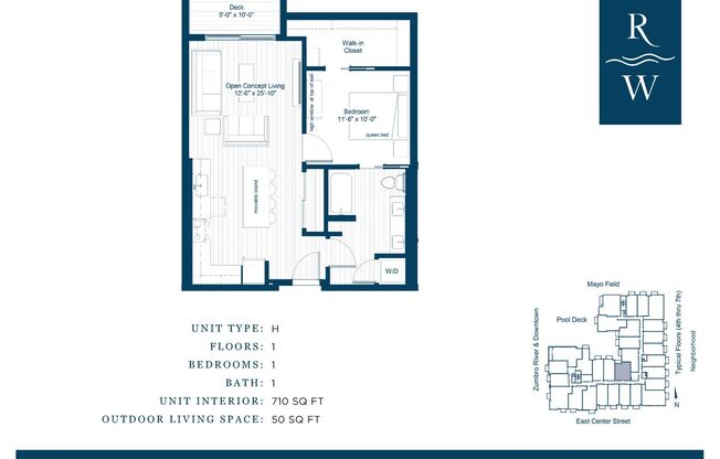 1 bed, 1 bath, 710 sqft, $1,945, Unit 612