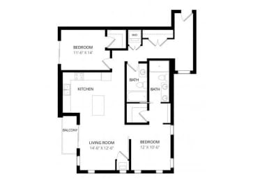 2 beds, 2 baths, 1,044 sqft, $2,105