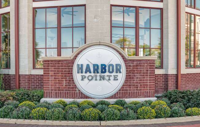 Harbor Pointe monument sign by leasing office at Harbor Pointe, Bayonne, New Jersey