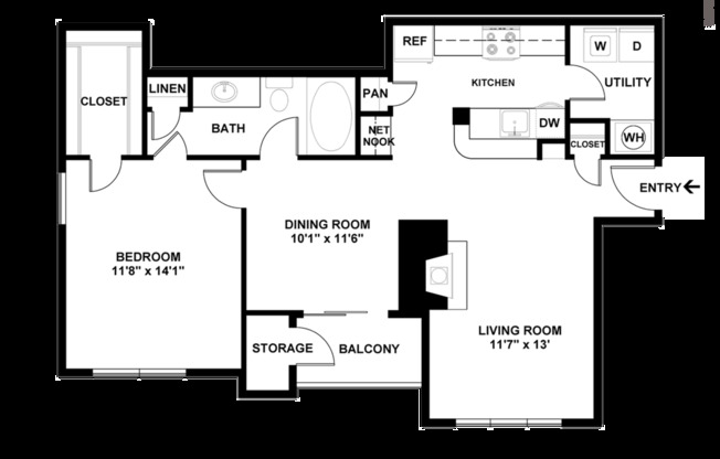 1 bed, 1 bath, 902 sqft, $1,595