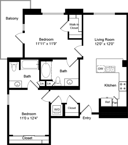 2 beds, 2 baths, 968 sqft, $3,418, Unit 1100