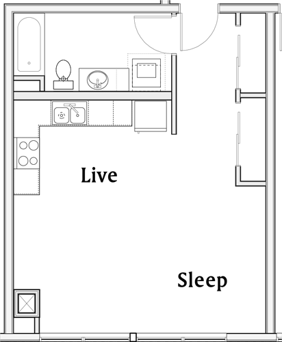 Studio, 1 bath, 492 sqft, $1,772, Unit 309