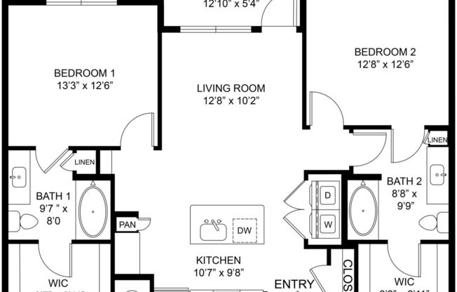 2 beds, 2 baths, 1,066 sqft, $1,697