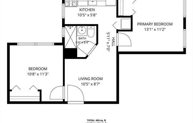2 beds, 1 bath, 494 sqft, $3,800, Unit 9