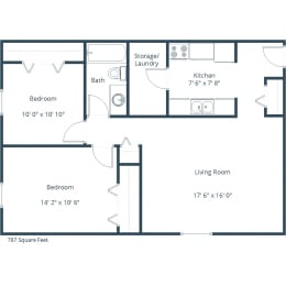 2 beds, 1 bath, 787 sqft, $860