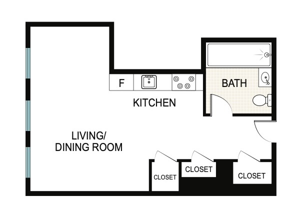 Studio, 1 bath, 550 sqft, $3,250, Unit 1J