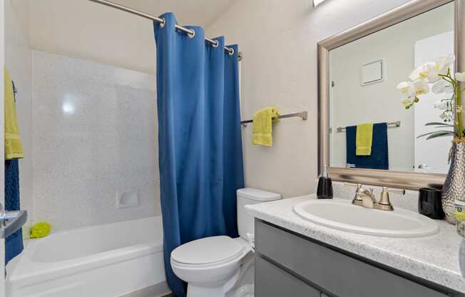 Bathroom with Shower and Tub at Verde Apartments, Tucson, AZ