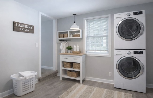 A laundry room with a washer and dryer.