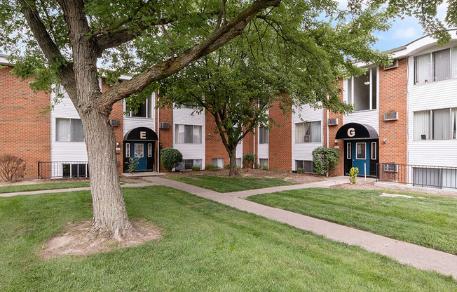 apartment community with mature shade trees