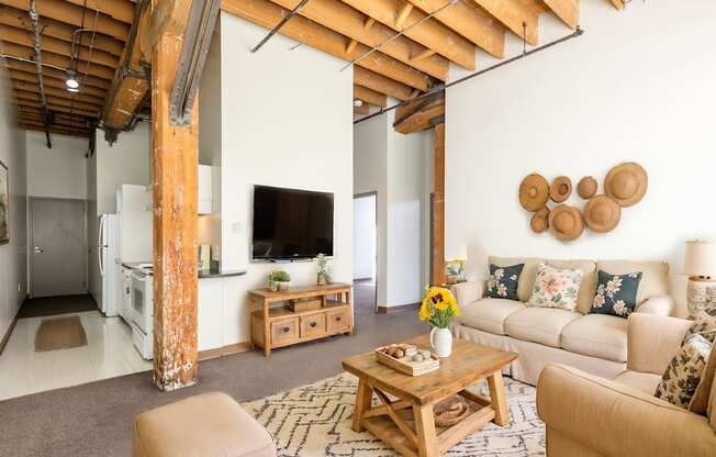 a living room with a couch and a coffee table