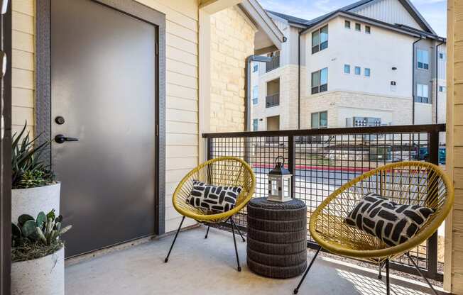 outdoor lounge area of an apartment at ironridge