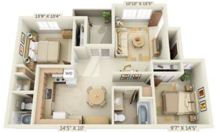 2 beds, 2 baths, 875 sqft, $1,875