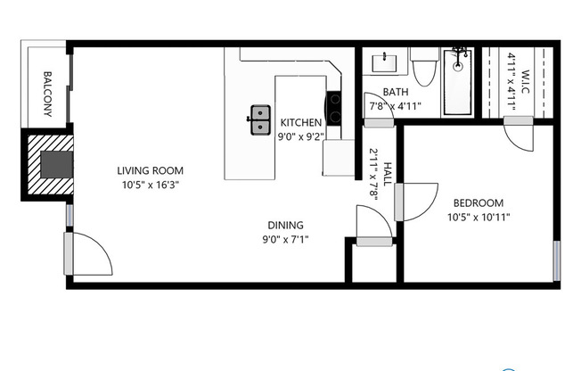 1 bed, 1 bath, 589 sqft, $1,099, Unit 301 A2 Poolside Patio