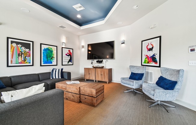 Furnished clubroom with TV and sofa