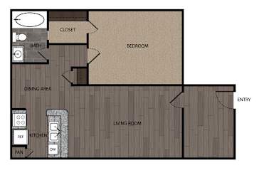 1 bed, 1 bath, 615 sqft, $955