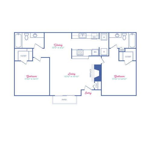 2 beds, 2 baths, 931 sqft, $1,302
