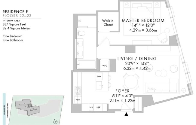 1 bed, 1 bath, 887 sqft, $7,500, Unit 23F