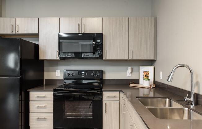 River View Luxury Apartments with black appliances and double sink