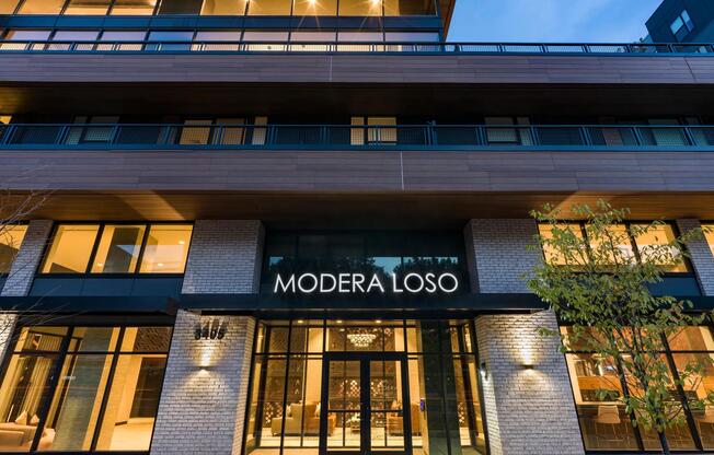 Evening glow welcomes you home at Modera LoSo in Charlotte.