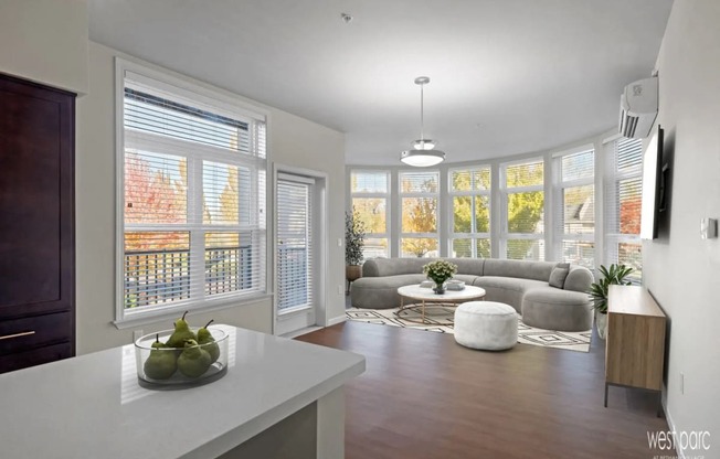 Living room with floor to ceiling windows - apartment at west parc in bethany village located near portland and beaverton oregon