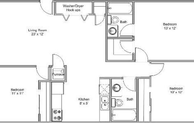 3 beds, 2 baths, 1,035 sqft, $1,145, Unit E-106