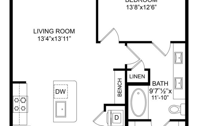 1 bed, 1 bath, 812 sqft, $1,305