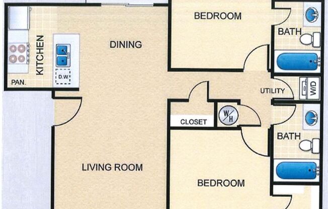 2 beds, 2 baths, 954 sqft, $1,416, Unit 1513