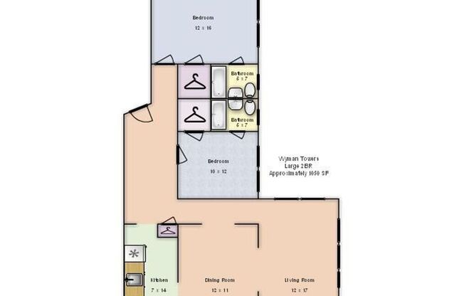 2 beds, 2 baths, 1,050 sqft, $2,050, Unit 406