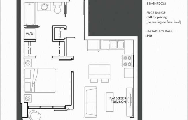 1 bed, 1 bath, 590 sqft, $1,550