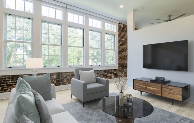 a living room with a couch and a coffee table