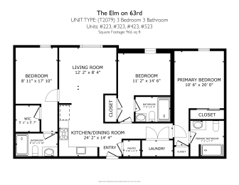 3 beds, 3 baths, 966 sqft, $778