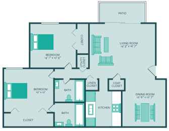 2 beds, 2 baths, 1,000 sqft, $1,210