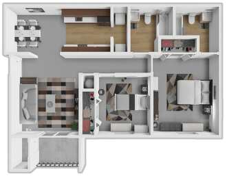 2 beds, 2 baths, 883 sqft, $1,265