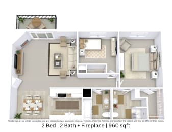 2 beds, 2 baths, 960 sqft, $1,030