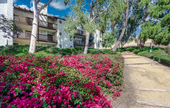 Pathway to apartments with flowers