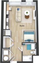 Studio, 1 bath, 473 sqft, $2,200